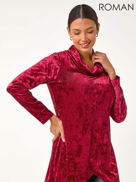 Roman Red Velvet Cowl Neck Stretch Top (AY6717) | €50