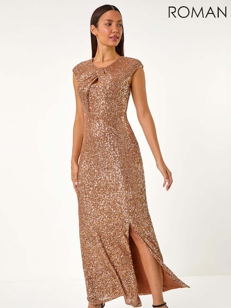 Roman Metallic Sequin Twist Front Maxi Stretch Dress (AY6720) | €113