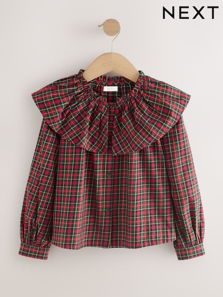rdeča - Check Ruffle Collar Blouse (3-16yrs) (AY6824) | € 17 - € 24