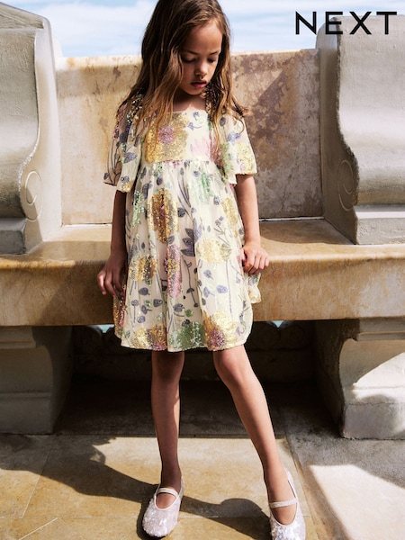 Multi Sequin Flower Print Angel Sleeve Dress (3-16yrs) (AY6829) | AZN 100 - AZN 115
