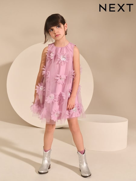 Lilac Purple 3D Floral Print Occasion Dress (3-16yrs) (AY6834) | €65 - €76