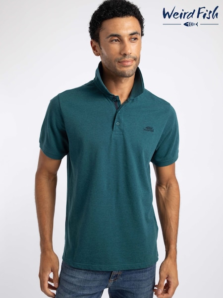 Blue - Regular Weird Fish Bobby Melange Pique Polo Shirt