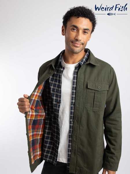 Green - Regular Weird Fish Garston Flannel Lined Twill Shirt