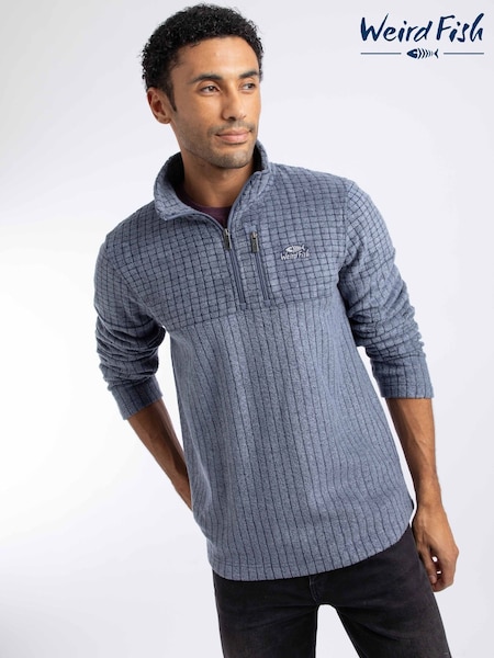 Blå - Regular Weird Fish Longmont 1/4 Zip Stripe Grid Fleece