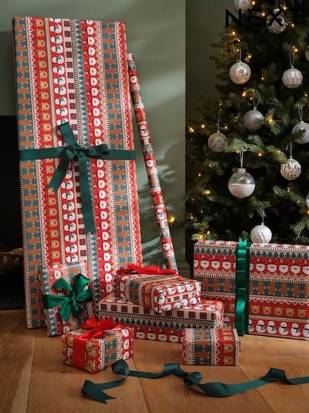 Red / Green Fairisle Extra Wide, 10m Christmas Wrapping Paper (AY6884) | €10.50