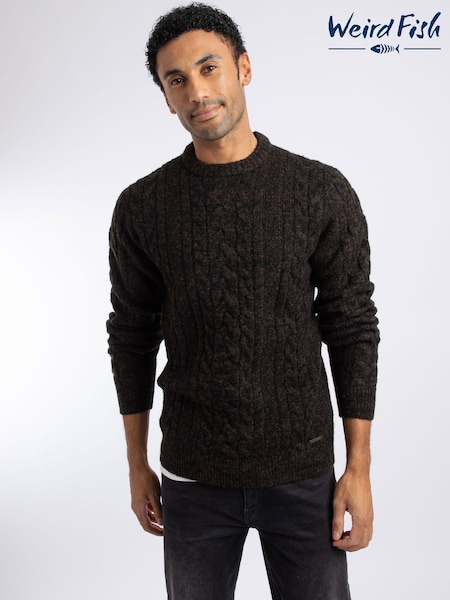Brun - Regular Weird Fish Alford Cable Knit Crew Neck Jumper