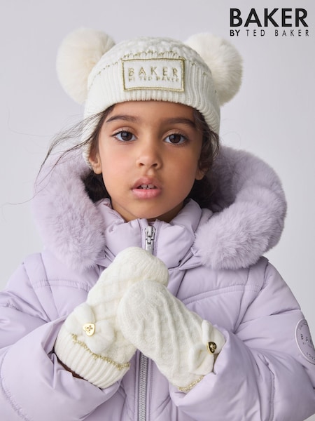 Baker By Ted Baker Girls Double Pom Eared Hat and Mittens Set (AY7079) | €34