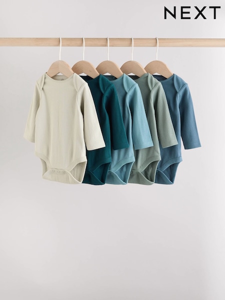 Blue Baby Long Sleeve Bodysuits 5 Pack (AY7100) | €19 - €21