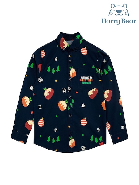 Harry Bear Christmas Pudding Button Up 100% Cotton Shirt (AY7134) | 67 LEI