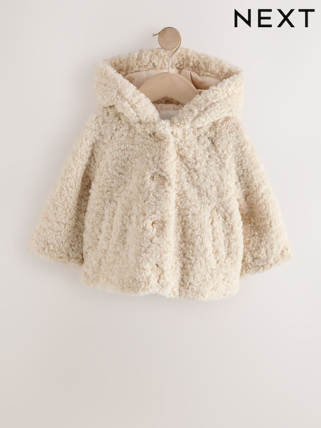 Cream Hooded Borg Jacket (12mths-7yrs) (AY7153) | €38 - €44