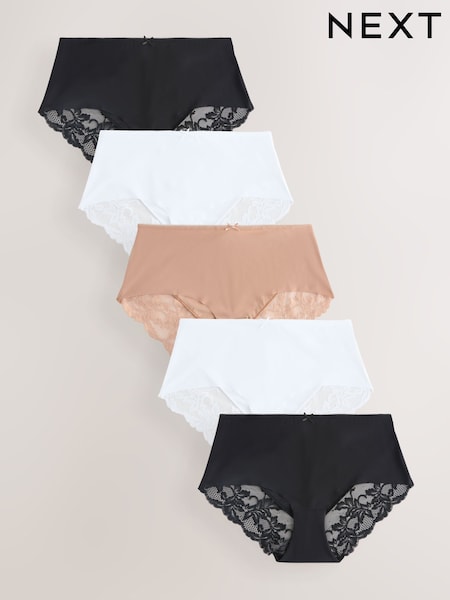 Black / White / Praline Nude Midi No VPL Lace Back Briefs 5 Pack (AY7167) | €41.50