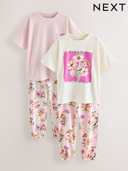 Pink/White Floral Print Jogger Pyjamas 2 Pack (3-16yrs) (AY7193) | AED112 - AED147