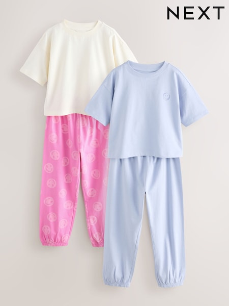 Pink/Blue Happy Face Joggers Pyjamas 2 Pack (3-16yrs) (AY7196) | 89 QAR - 119 QAR