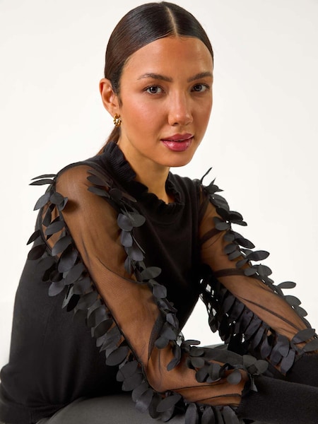 Noir - Roman Sheer Feather Sleeved Jumper (AY7208) | € 47