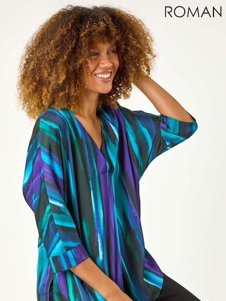 Roman Purple Abstract Print Asymmetric Hem Top (AY7225) | € 62