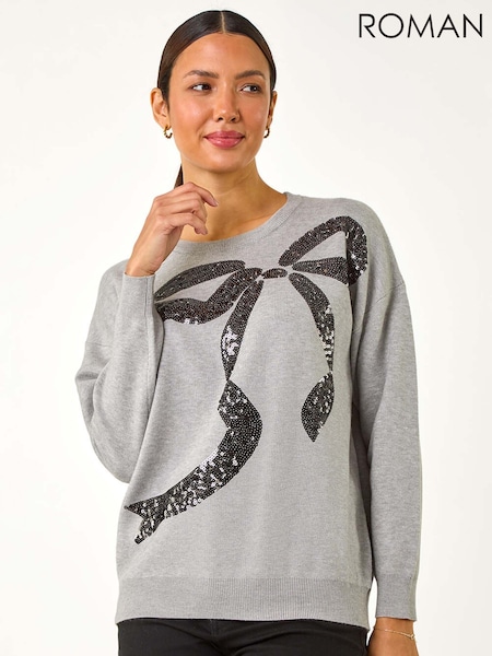 Roman Grey Bow Sequin Detail Knit Jumper (AY7232) | €53