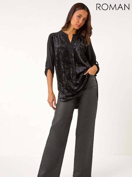 Roman Black Velvet Front V-Neck Shirt (AY7234) | $86