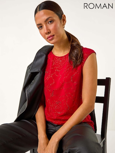 Roman Red Glitter Rose Bow Back Vest Top (AY7240) | €42