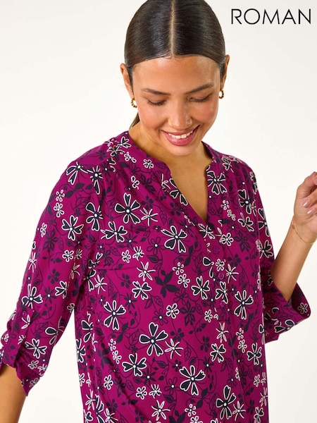 Roman Pink Textured Flower Print Shirt (AY7250) | €54