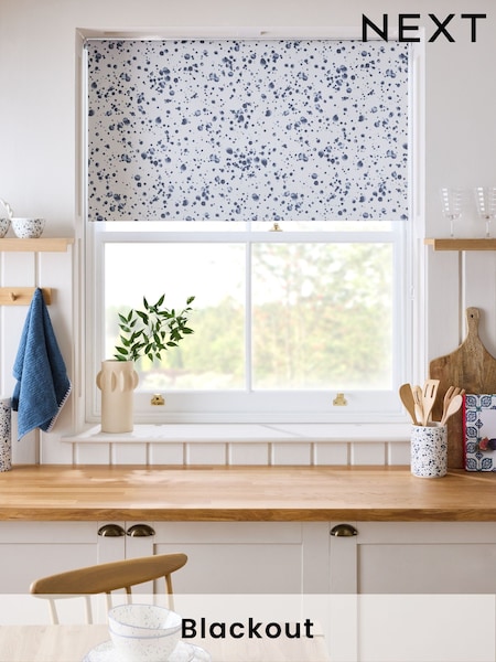 Blue Ready Made Blackout Kitchen Roller Speckle Print Blinds (AY7257) | €31 - €72