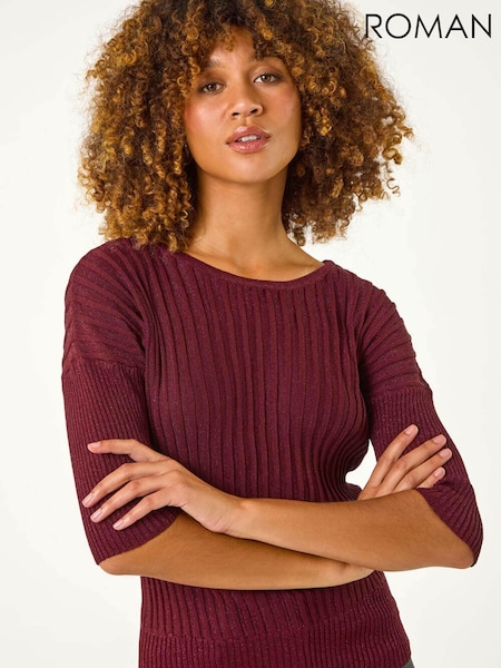 Roman Red Shimmer Ribbed Knitted Jumper (AY7264) | €56
