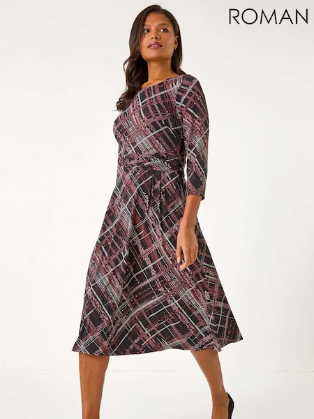 Roman Red Abstract Linear Tea Dress (AY7268) | €60