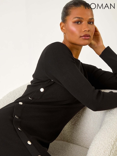 Roman Black Side Button Detail Knitted Dress (AY7274) | €64