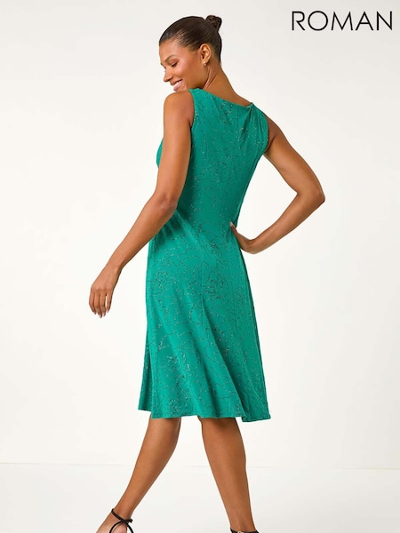 Roman Floral Print Glitter Midi Stretch Dress (AY7278) | €73