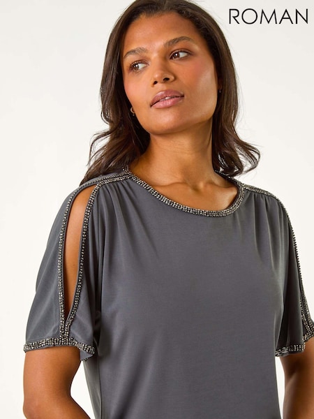 Harmaa - Roman Sparkle Trim Soft Stretch - Top (AY7285) | €60