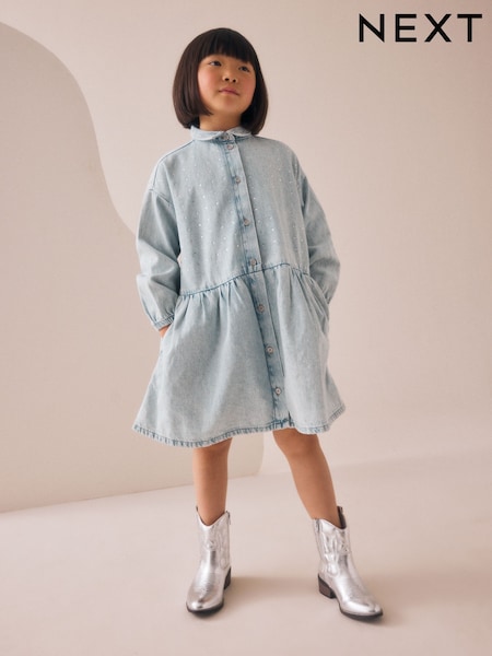 Lavado pálido - Denim Diamante Shirt Dress (3-16yrs) (AY7304) | 26 € - 33 €