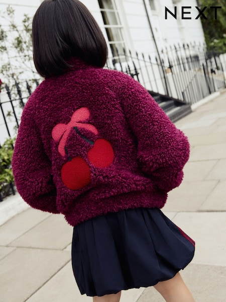 Berry Red Cherry Borg Fleece Bomber Jacket (3-16yrs) (AY7308) | AED117 - AED147
