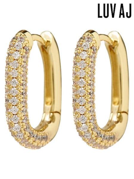 Luv Aj Gold Tone Core Pave Chain Link Huggies Earrings (AY7410) | €83