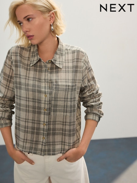 Grey Check 100% Cotton Lightweight Cropped Shirt (AY7416) | €38