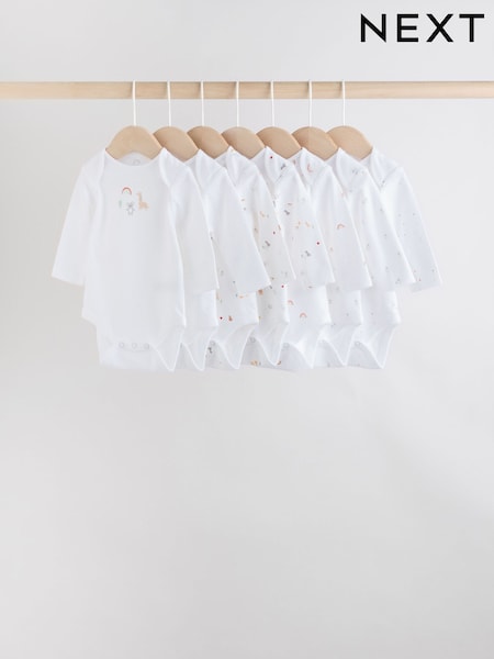 أبيض شخصيات - Baby Long Sleeve 100% Cotton Bodysuits 5 Pack (AY7419) | ‏8 ر.ع.‏ - ‏9 ر.ع.‏