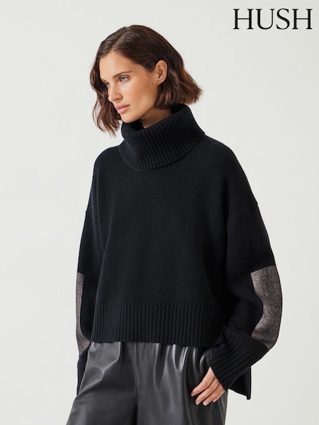 Hush Black Livvy Merino Wool Detachable Roll Neck Jumper (AY7425) | ₪754