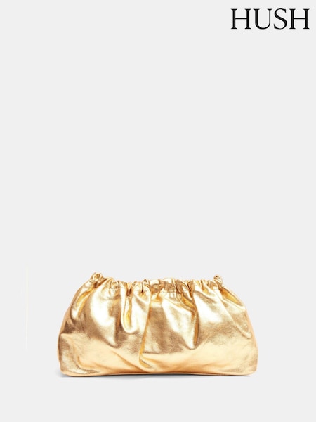 Hush Gold Reva Ruched Leather Clutch Bag (AY7441) | 544 QAR