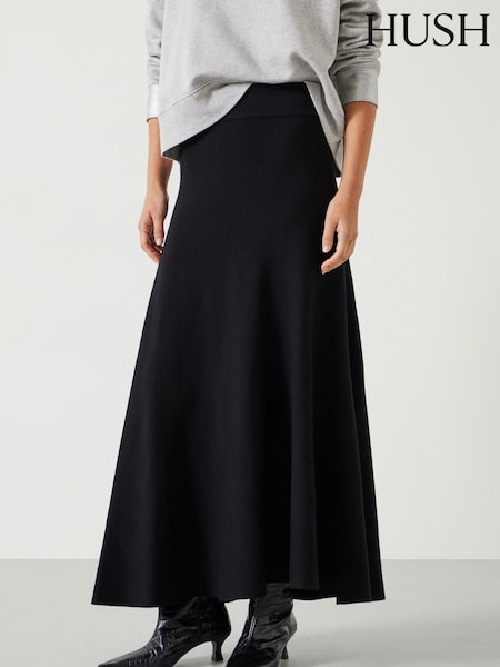 Hush Black Zola Volume Knitted Midi Skirt (AY7442) | ₪503