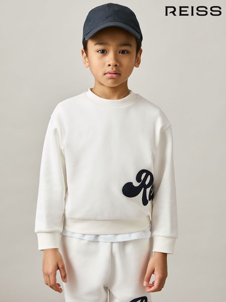 Reiss White Grover 3-9 yrs Cotton-Blend Logo Script Sweatshirt (AY7471) | €45