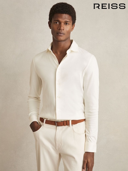 Reiss Ecru Duke Cotton-Jersey Button-Through Shirt (AY7472) | €95