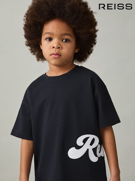 Reiss Navy Freddie 9-13 yrs Cotton Script-Logo Oversized T-Shirt (AY7476) | AED158