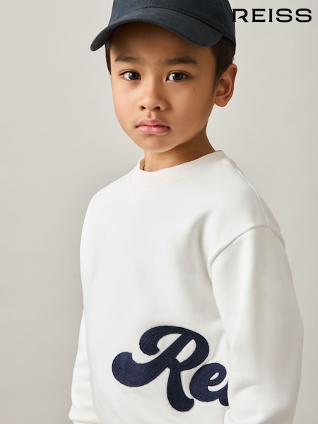 Reiss White Grover 9-13 yrs Cotton-Blend Logo Script Sweatshirt (AY7481) | €50