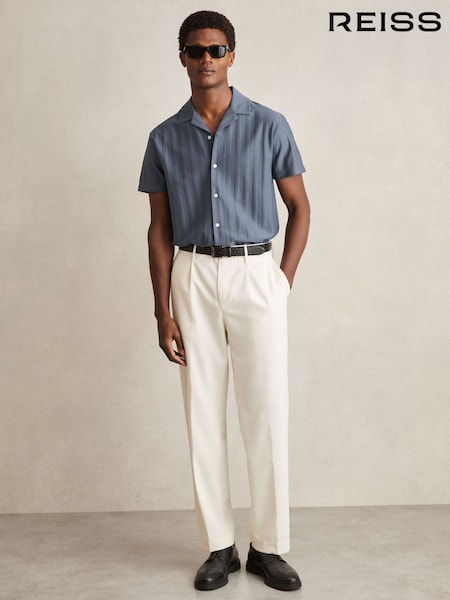 Reiss Airforce Blue Sampson Cotton Textured Cuban-Collar Shirt (AY7490) | €104