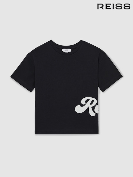 Reiss Navy Freddie 9-12 yrs Cotton Script-Logo Oversized T-Shirt (AY7491) | AED187