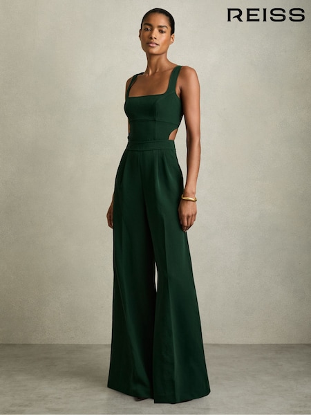 Reiss Green Dion Wide-Leg Cut-Out Jumpsuit (AY7532) | 1,823 QAR