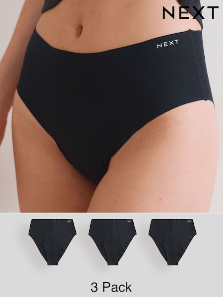 Black High Rise High Leg Cotton Rich No VPL Knickers 3 Pack (AY7612) | €18