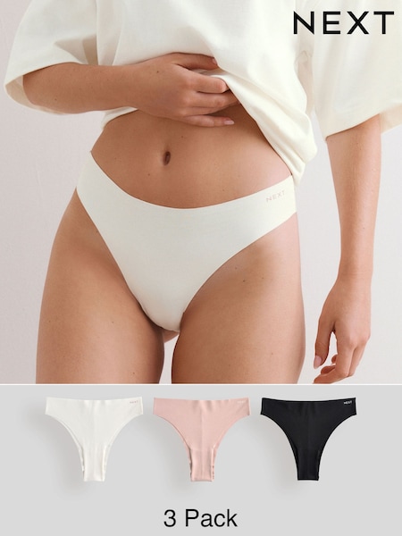 Cream/Pink/Black Brazilian Cotton Rich No VPL Knickers 3 Pack (AY7614) | €15