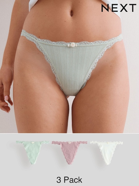 Ecru/Pink Thong Seamfree Pointelle Knickers 3 Pack (AY7615) | € 15