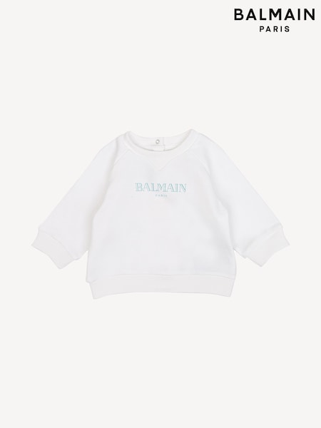 Balmain Baby Logo Crew Neck White Sweatshirt (AY7642) | AED699