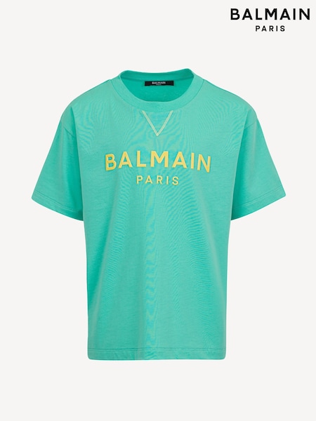 Balmain Green Logo Short Sleeve 100% Cotton T-Shirt (AY7654) | AED705 - AED751