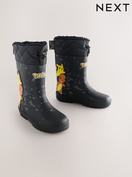 Black Pokemon Warm Lined Cuff Wellies (AY7665) | €28 - €32